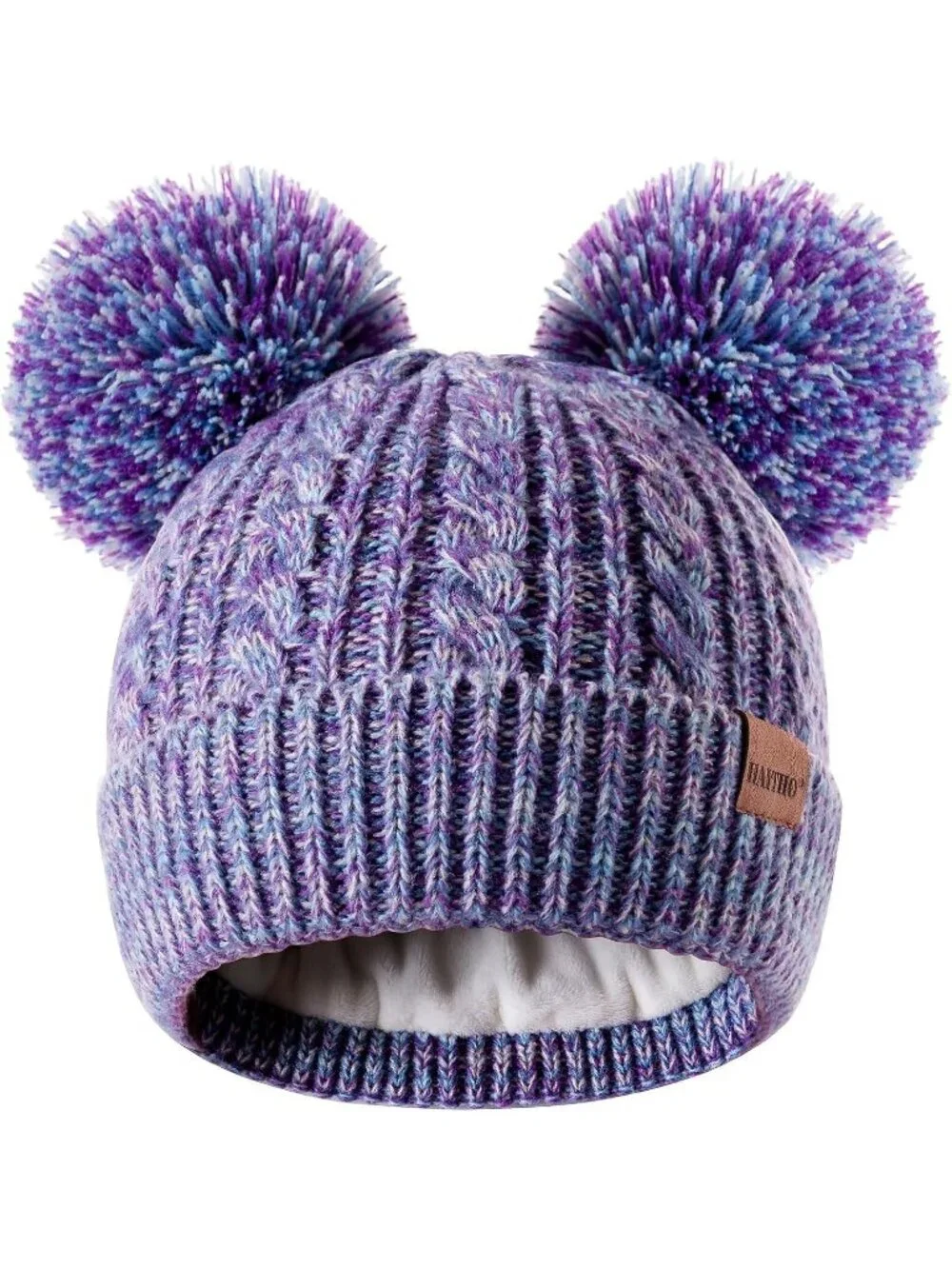 Womens Purple Elastic Birthday Winter Hats Kids Toddler Children Knit Fleece Cap
